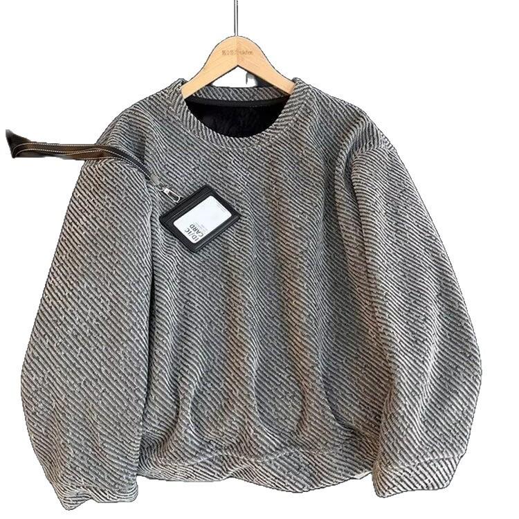 Pull à manches longues polyvalent 2026: Sweat à capuche chaud en velours, col rond et couleur unie tendance, idéal pour l'automne/hiver