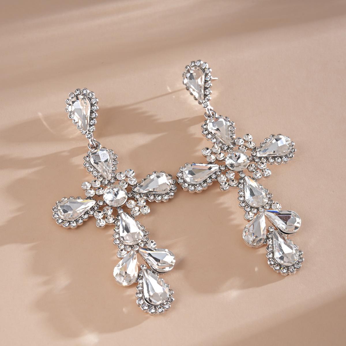 DIGADAGU Alloy Rhinestone Cross Geometric Dangle Earrings New Simple Exaggerated Earrings Women s Party Zircon Accessories медный