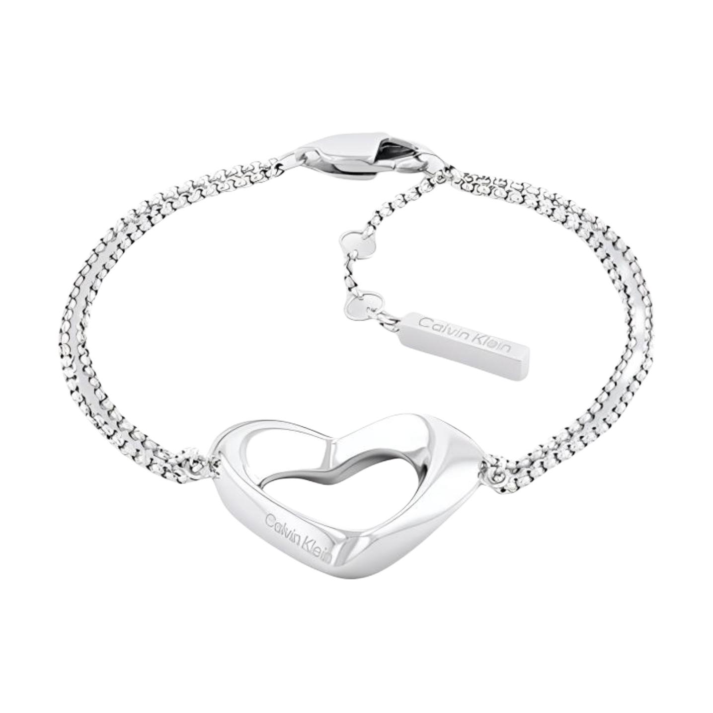 Calvin Klein Hollow Heart Design Stainless Steel Bracelet Women bracelets Silver 35000758-1 F,Silver