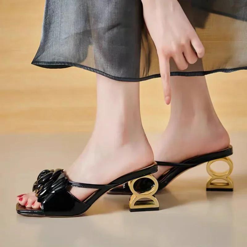 Fashion Elegant Floral Designer Sandals Women 2024 Summer New Women's Square Toe Slippers Fashion Wear Outside Ladies Modern Slippers