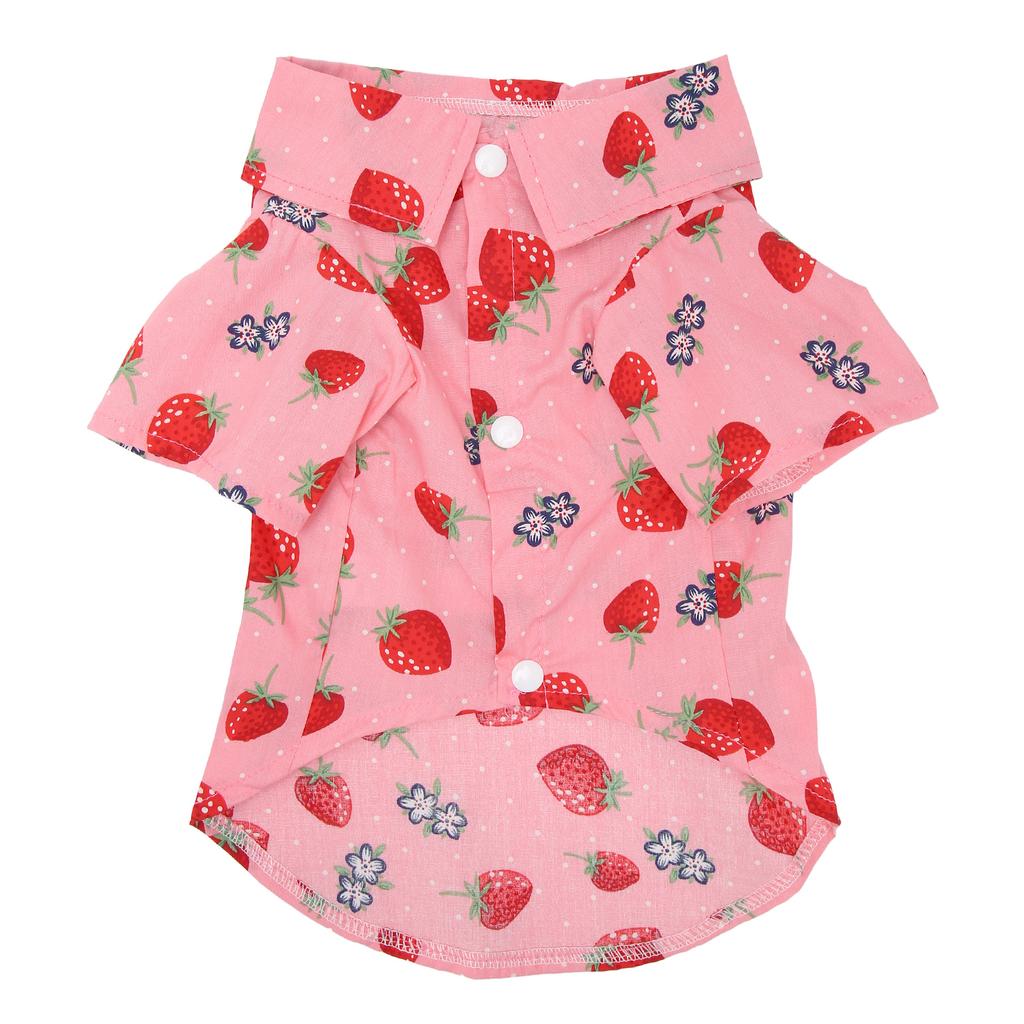 Hunde Sommerhemden Niedlicher Erdbeerdruck Umlegekragen Druckknopfdesign Atmungsaktive Hawaiianische Hundehemden für Frühling Sommer XL