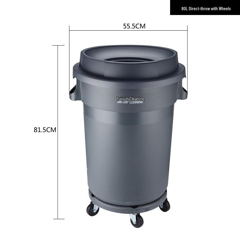 Large Round Wheeled Trash Can with Lid for Outdoor or Kitchen Use