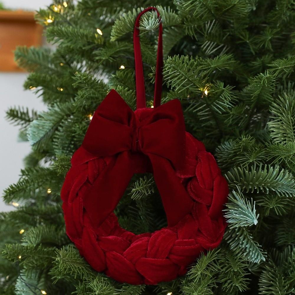 Handmade Bowknot Wreath Hanging Ornament Round Christmas Wreath Door Decor  New Year