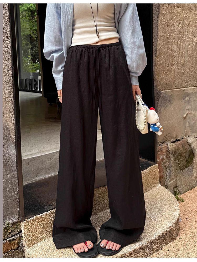 Women's Summer White Wide-Leg High-Waisted Linen-Style Loose Pants