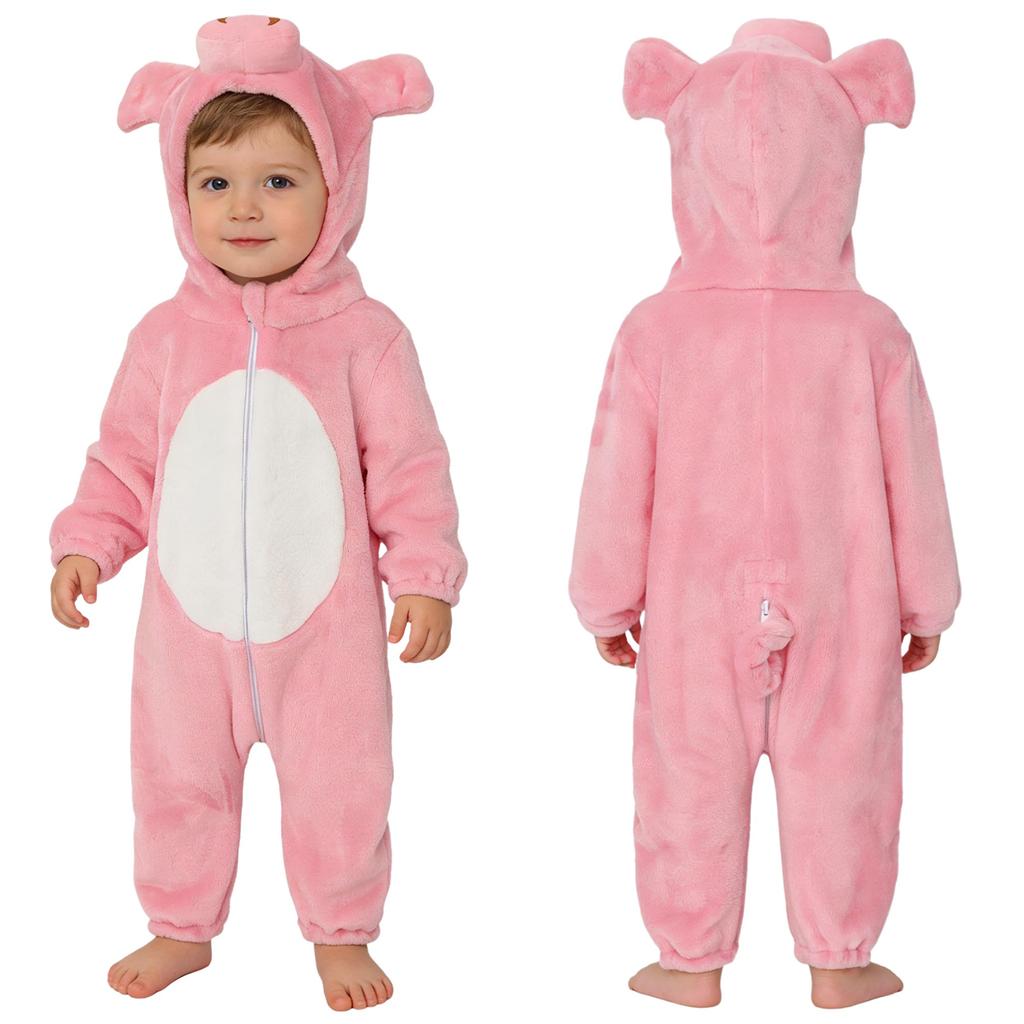 Unisex Toddler Animal Jumpsuit: Complete 3D Tail Costume with Hood, Zip-Up Long Sleeve for Theme Party & Home Play