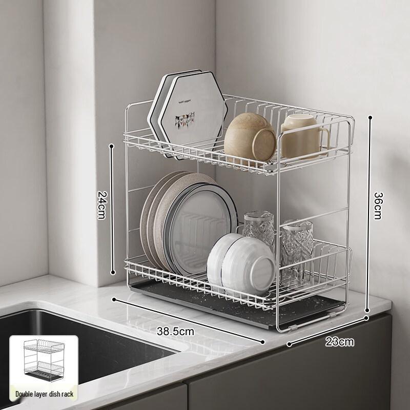 304 Stainless Steel Double-Layer Countertop Dish Drainer Rack