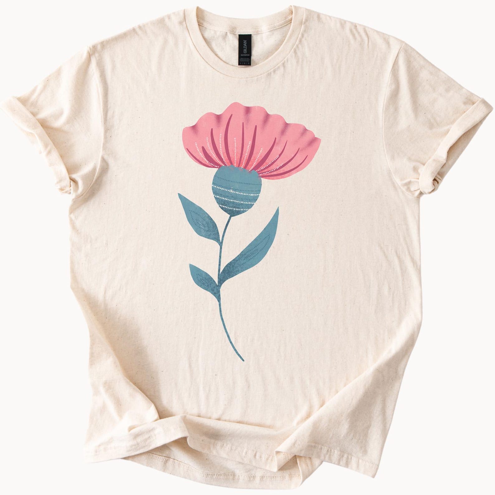 Minimalist Pink Flower Graphic Tee Artistic Floral Botanical Shirt Nature Inspired Hand Drawn Bloom Soft Cotton T Shirt Gift 100