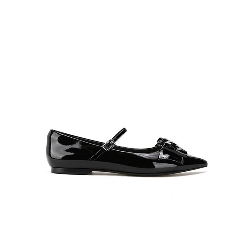 

Fashion French pointed-toe bow flat Mary Jane shoes for women 2025 new style retro shallow-toe elegant commuter single shoes 40 чёрный