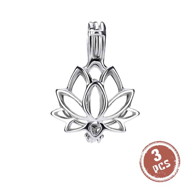 CLUCI 3pcs 925 Sterling Silver Pendant Lotus Flower Pearl Locket Silver 925 Lotus Flower Charm Pendant for Women Jewelry SC011SB