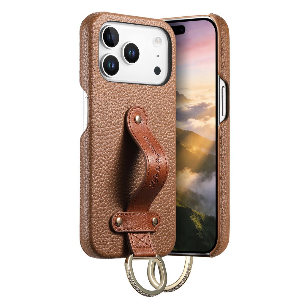 Etui na telefon z paskiem na nadgarstek ze skóry liczi do iPhone 17 Air 16E 16 15 Plus 14 13 12 11 Pro Max Odporne na wstrząsy Pokrowiec ochronny