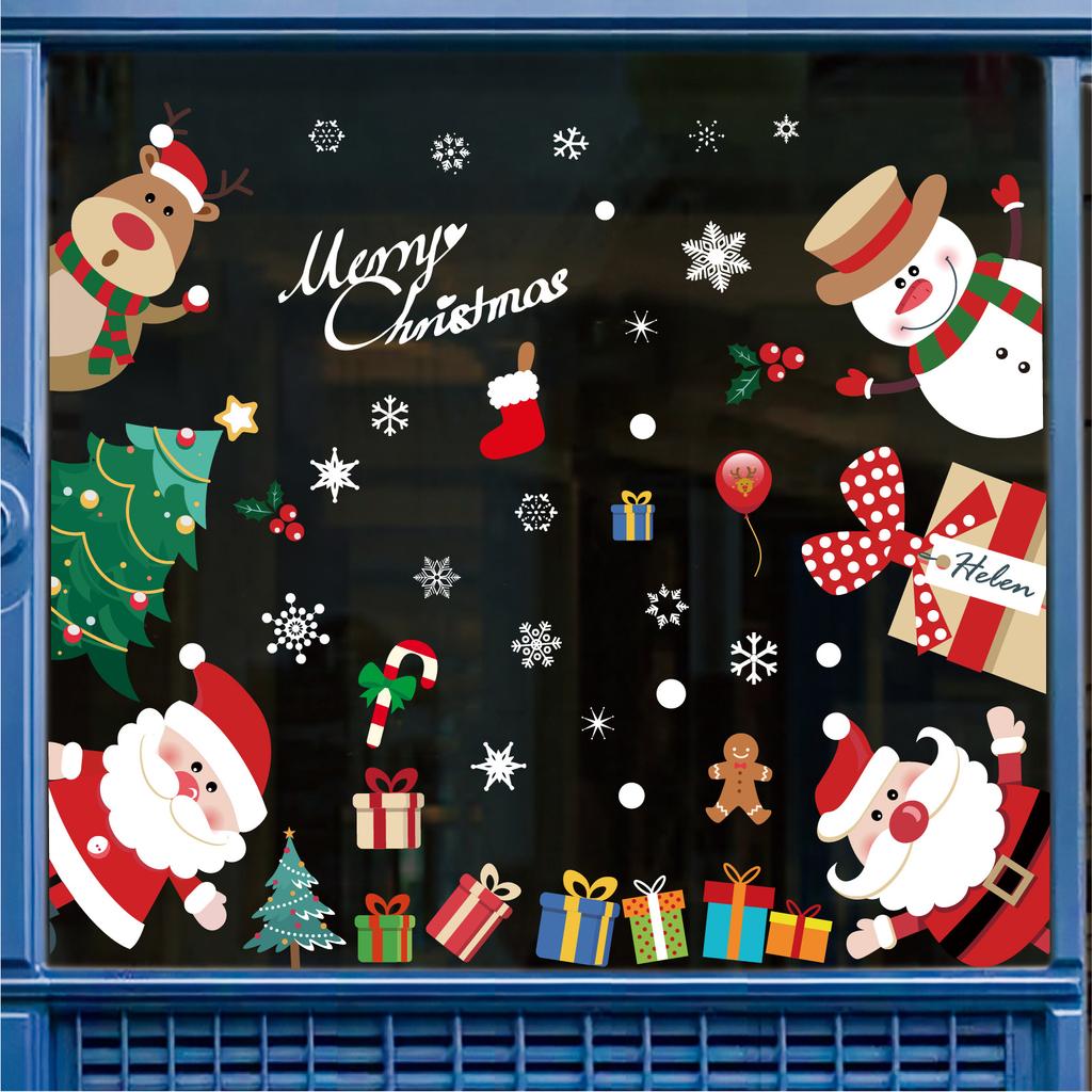 2PCS PVC Christmas Window Stickers Snowman Snowflake Santa Claus Window Electrostatic Sticker Merry Christmas Decals Home Decoration