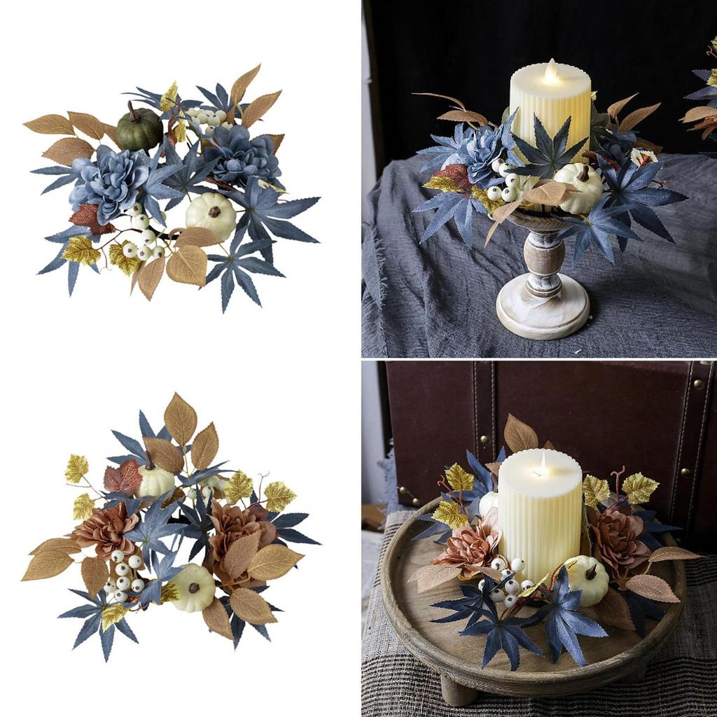 Candle Ring Wreath Pillar Candle Stand Creative Craft Rustic Decor Candle Holder for Festival Proposal Party Supplies Gift Home