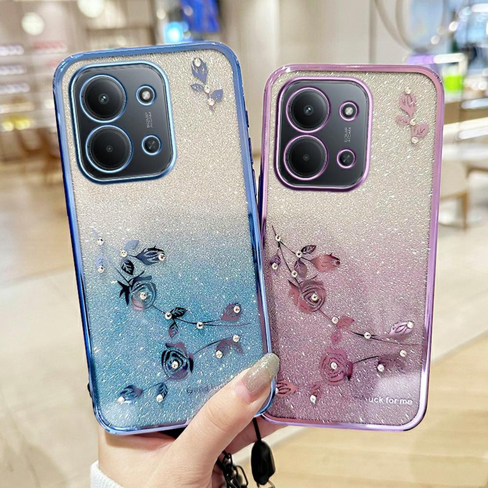 For Xiaomi Redmi 15C 4G (Global) (171mm)/Poco C85 4G (171mm) Case Flower Pattern TPU Gradient Phone Cover with Lanyards