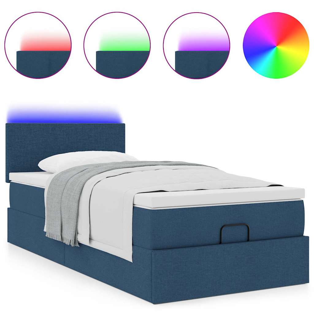 Ottoman Bed with Mattress & LEDs Blue 90x190 Cm Fabric