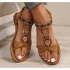 New Women's Fashionable Round Toe Flat Sandals with One Foot, Bohemian Style Casual Versatile Flat Shoes