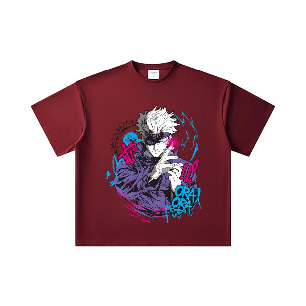 260 GSM Double Yarn 32 Count 100% Cotton Jujutsu Kaisen V59 Gojo Print Unisex Heavy Cotton T Shirt