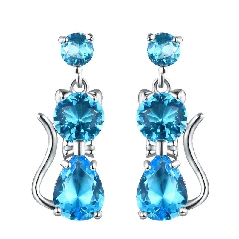 Sweet And Luxurious Jewelry, European And American Sparkling Personality, Bride'S Wedding, Blue Zircon Earrings