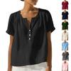 Women's Loose-Fit -Color Casual Button-Down Cotton-Linen Short-Sleeve Shirt
