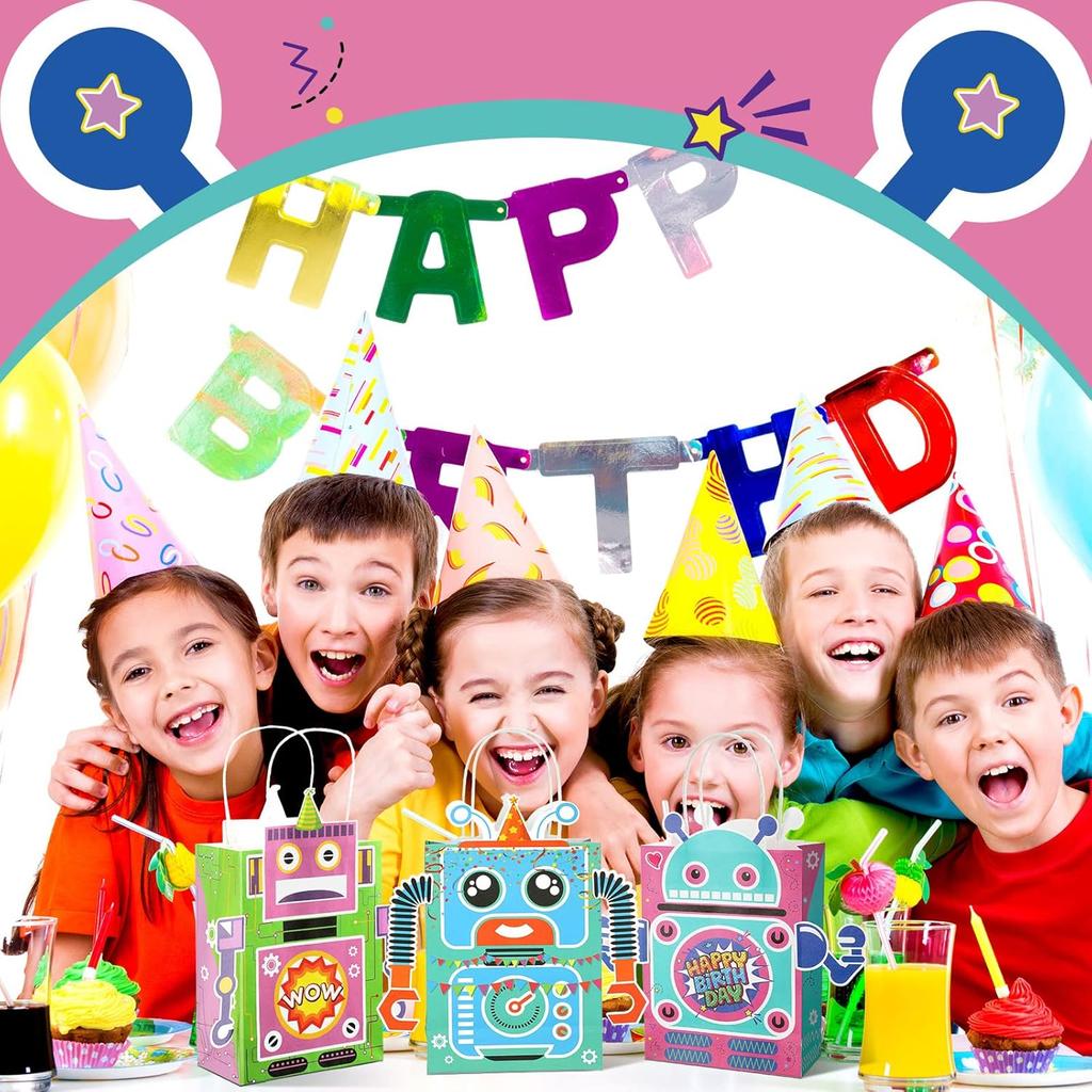 24 Pcs Robot Party Supplies Candy Gift Bags, Robot Goodie Gift Treat Bags, Kids Candy Treat Bags with Handle for Robot Themed Birthday Party