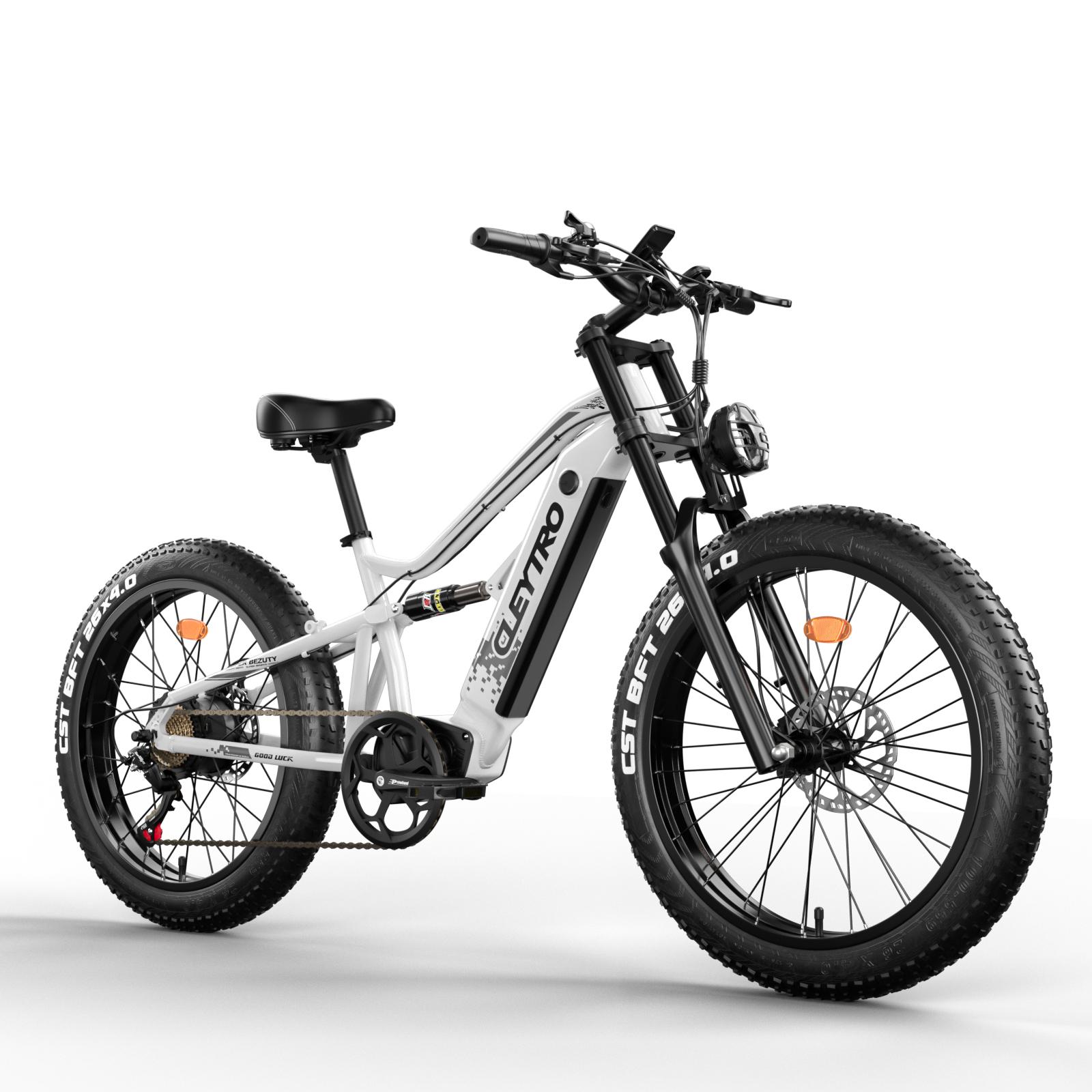 Cleytro ES7 Dual Suspension Elektrofahrrad, 48V 18AH Akku, 7-Gang Shimano Schaltung, hydraulische Scheibenbremsen weiß