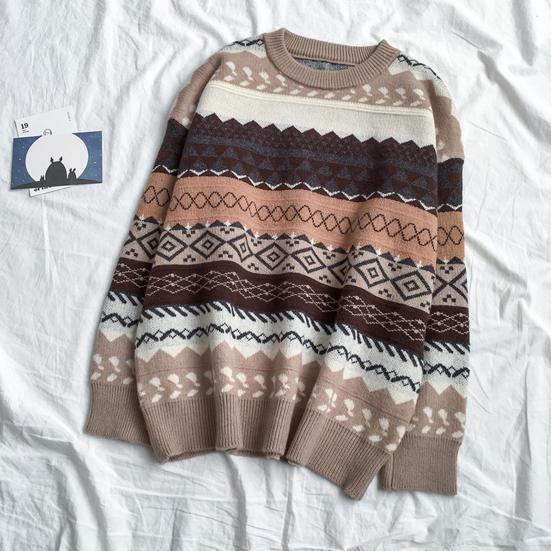 Frauen Herbst Winter Lose Fit Pullover Oansatz Langarm Pullover Tops Gestreiften Druck Stricken Jumper Lässige Strickwaren