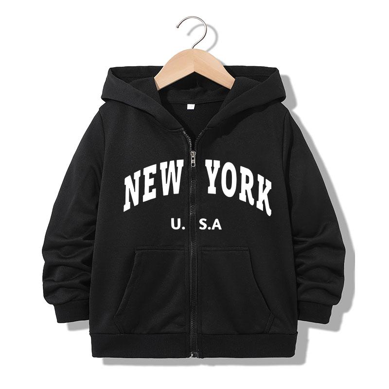Fashion New York Letter Zipper Hoodie Jackets Boys Girls Y2k Zip Up Sweatshirt Spring Autumn Hoodies Casual Clothes