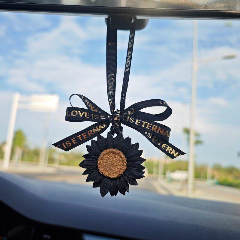 

Car Pendant Hanging Ornament, Car Interior Decoration, Rearview Mirror Small Pendant, Aroma Diffuser Stone, Sunflower Fragrance Car Hanging Decoration Black Gold Bow