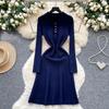 Inside Sweater Skirt with Coat Autumn Retro Lapel Waist Thin Temperament Long Sleeve Knitted Dress