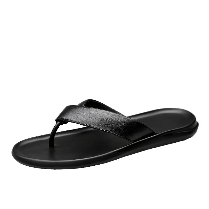 Fashion New Brand Genuine Leather Men Flip Flops Outdoor High Quality Beach Sandals Classic Summer Shoes Casual Fashion Luxury Slippers