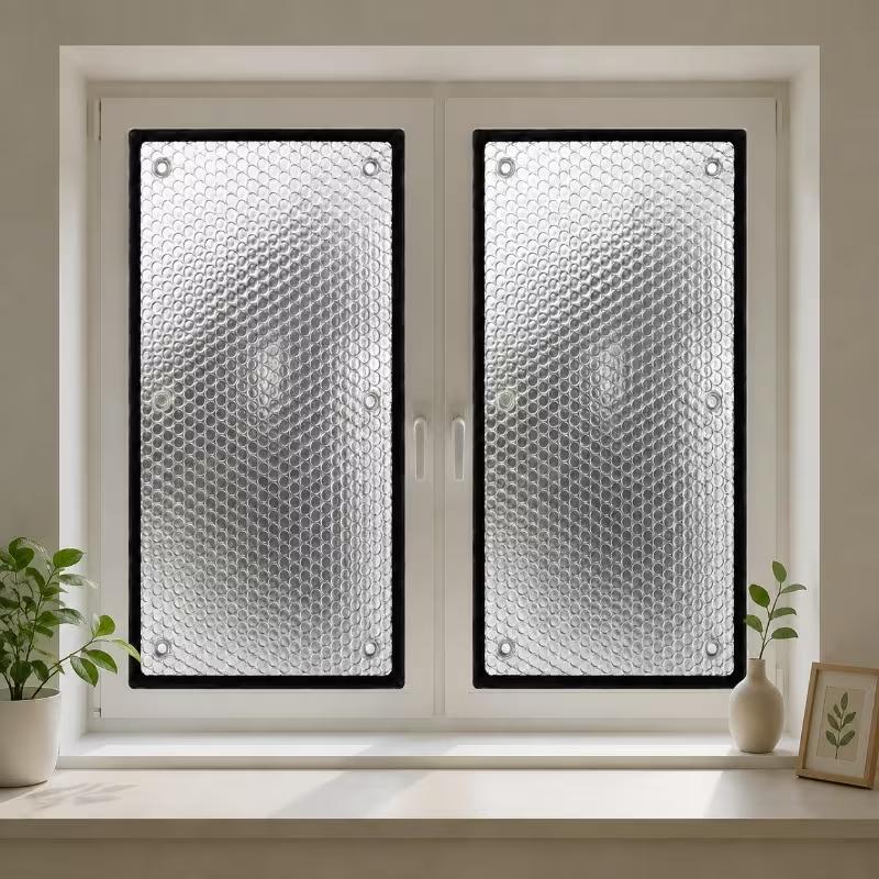 Reflective Window Insulation Film Window Cover with Suction Cups Reusable Thermal Insulation Sun Shade for Home Office RV