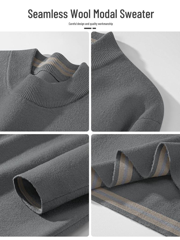 Men's 450G Seamless Half-High Collar Wool Sweater - Thickened Warm Knit Base Layer for Autumn/Winter