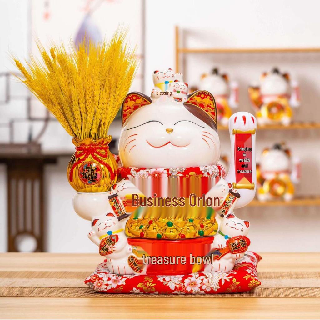 Large Waving Hand Lucky Cat Ornament - Cashier Desk Home Decor Gift