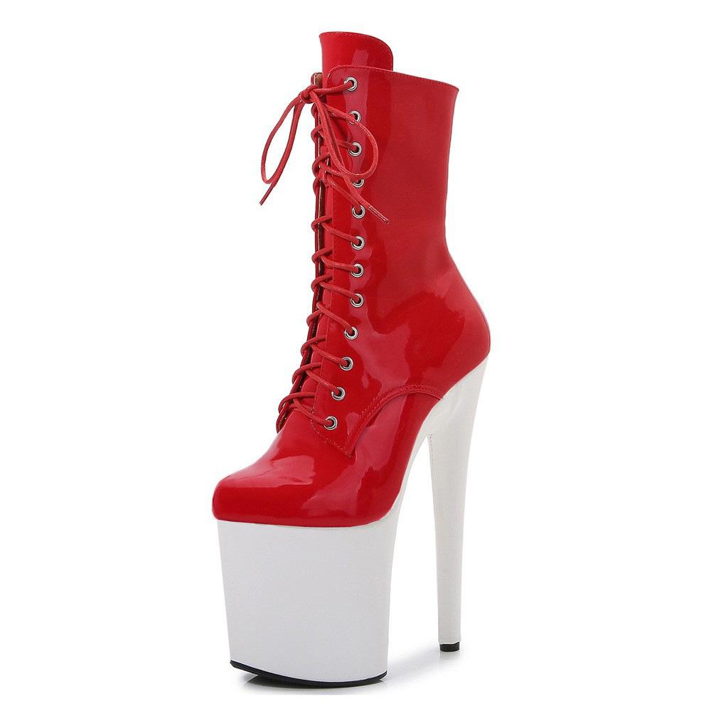 20Cm Hate Sky High Pole Dance Shoes Lace-up Mirror Low Boots Waterproof Table Dance Special Short Boots