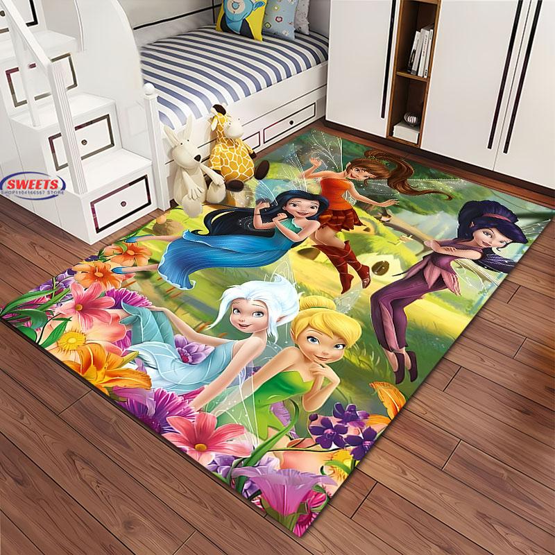1PC Cute Princess Tinker Bell Cartoon Carpet for Bed Bedroom Sofa Picnic, Children's Room Large Decorative Mat All Seasons Rug
