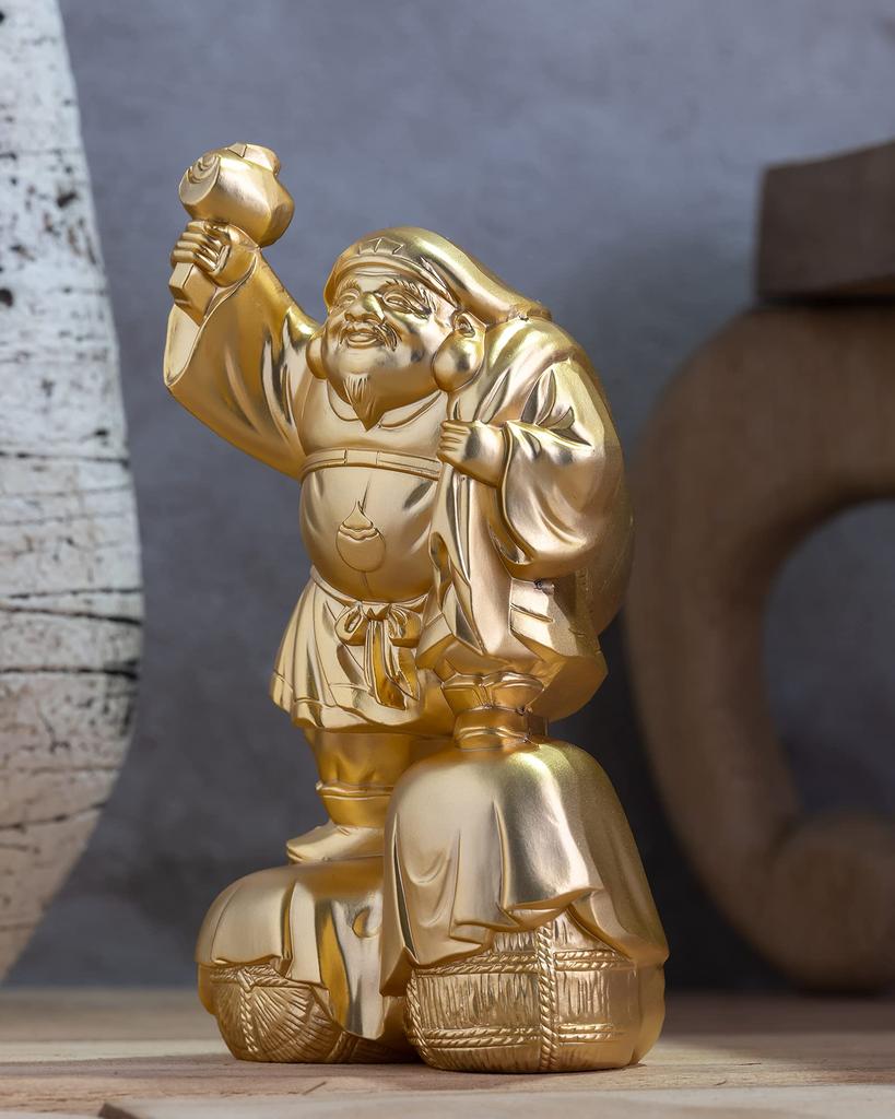 one of the Seven Lucky Gods by Makita a Buddhist Original Buddhist Takaoka bronzeware Daikokuten, (gold-plated/24k gold) Shuun, sculptor. statue,