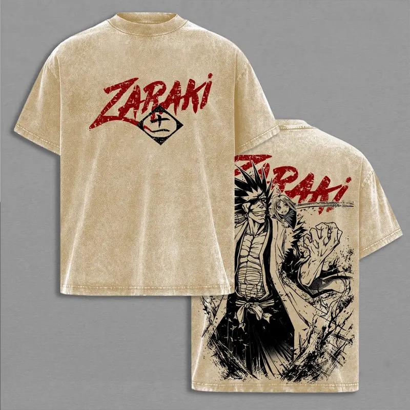 Anime BLEACH Zaraki Kenpachi Kusajishi Yachiru Printed Tee Men Women Cotton Tshirts Vintage Washed T-shirt Harajuku Male T Shirt