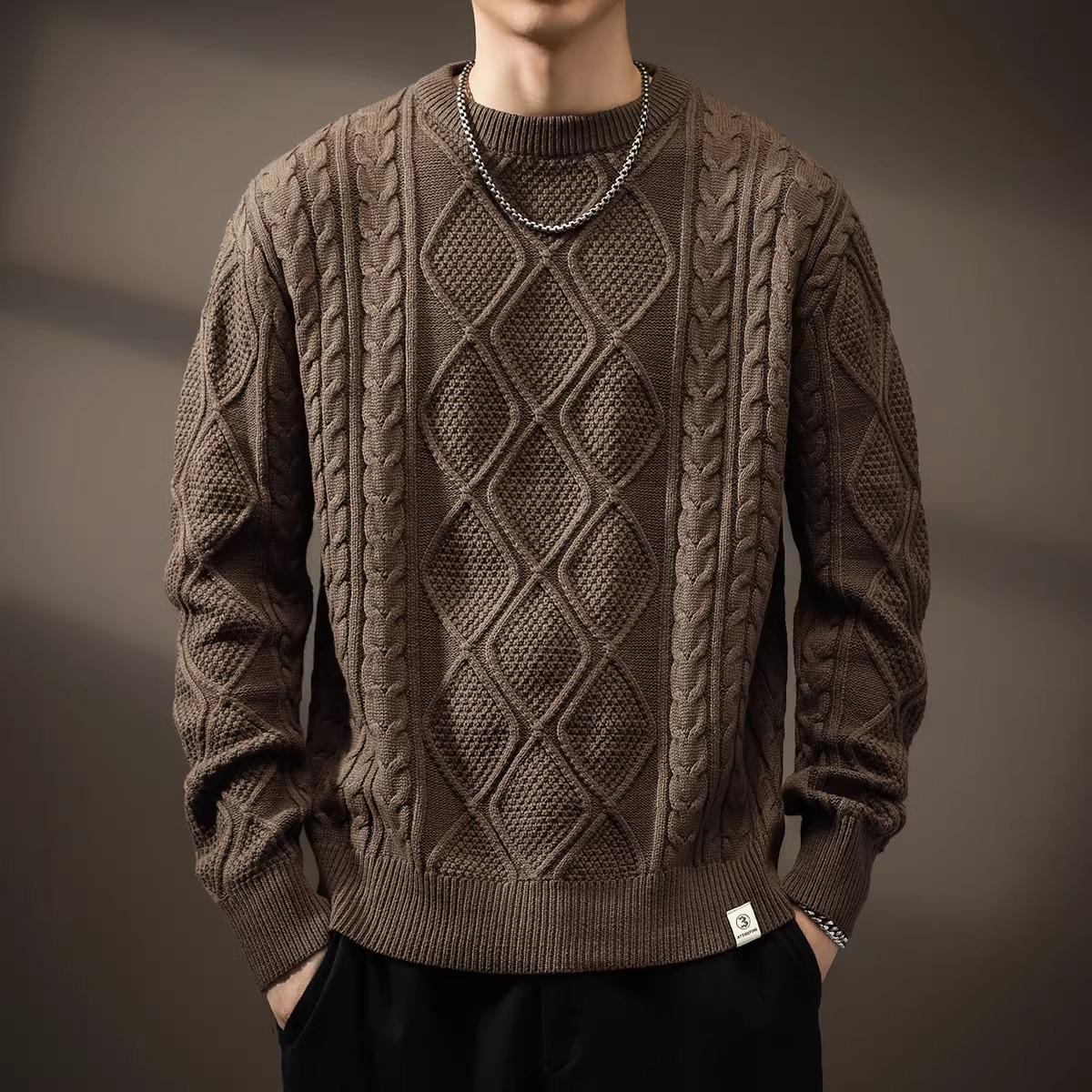 Men s 2025 Autumn Wool Sweater: High-End American Heavyweight Loose Cable Knit 3XL
