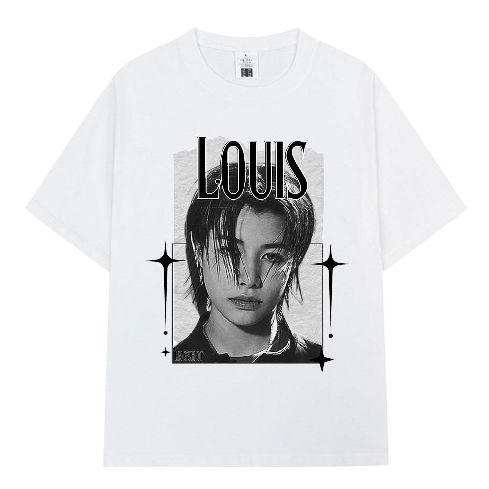 Korean Kpop Hip Hop Group Lngshot LOUIS Tshirt Unisexs Women Clothing Fashion Oversized Cotton Casual Short Sleeve Tops Fan Gifts