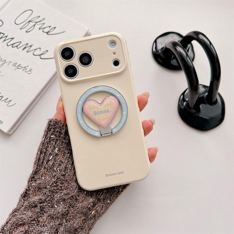 Candy Color Fold Love Heart Bracket Magnetic Case For iPhone 17 16 15 14 13 Pro Max Phone Back Cover Compatible with MagSafe