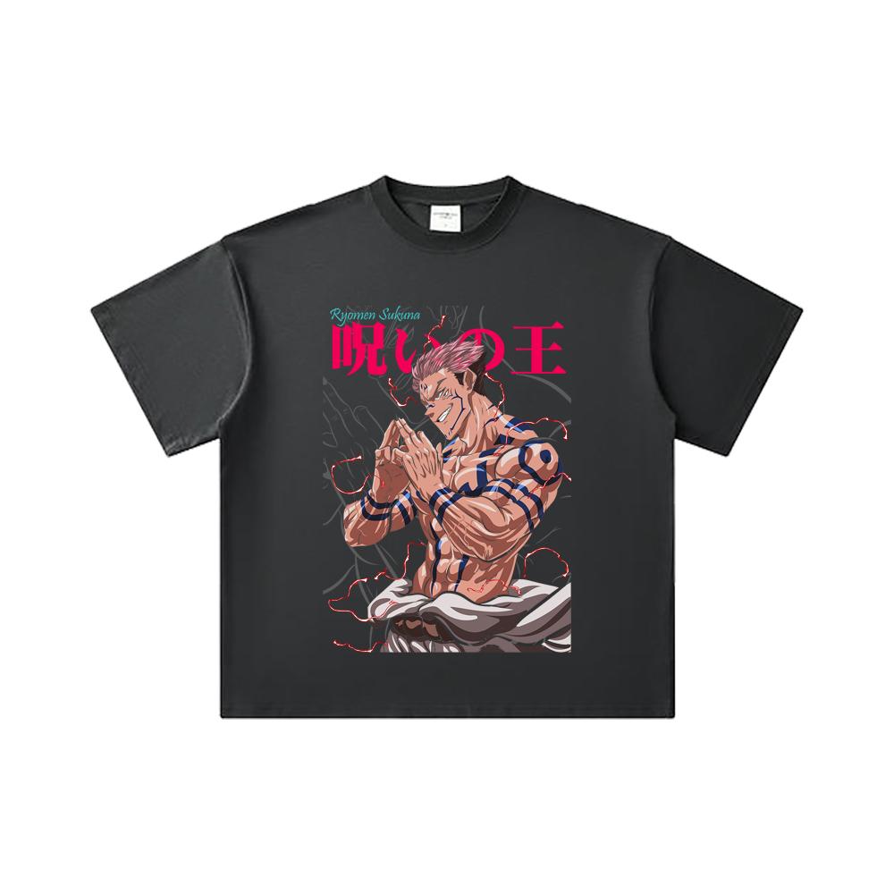 260 GSM Double Yarn 32 Count 100% Cotton Jujutsu Kaisen V46 Sukuna Print Unisex Heavy Cotton T Shirt