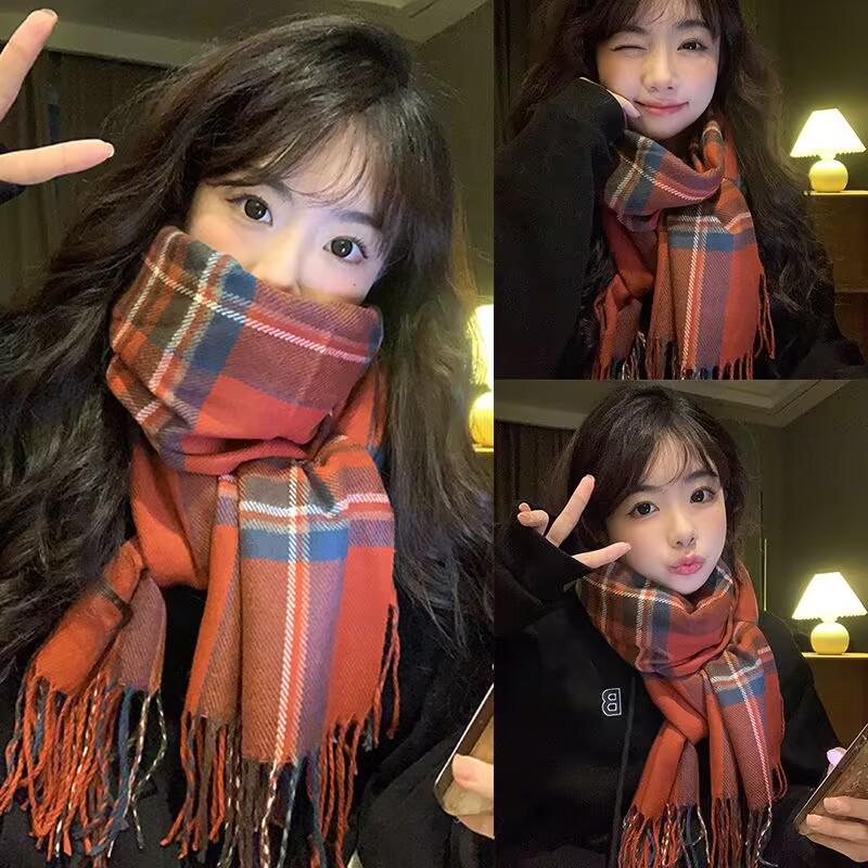 

Женский зимний шарф: Японский и корейский стиль, клетка, теплый и толстый, тренд для пар и студентов, шаль высокого класса 195cm