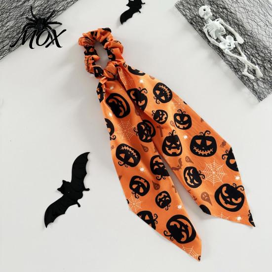 Non-damaging Hair Tie Halloween Satin Scrunchies for Women, Funny Pumpkin Printed Elastic Ties, Ribbon Scrunchie Soft Ponytail Holders, Decorative