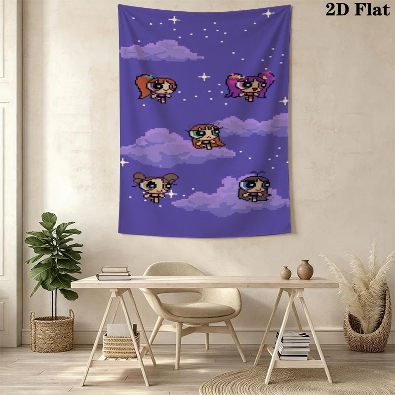 The Powerpuff Girls Games Pattern Home Decor Tapestry, Wall Hanging, Decorative RV Wall Cloth.MGT0918418