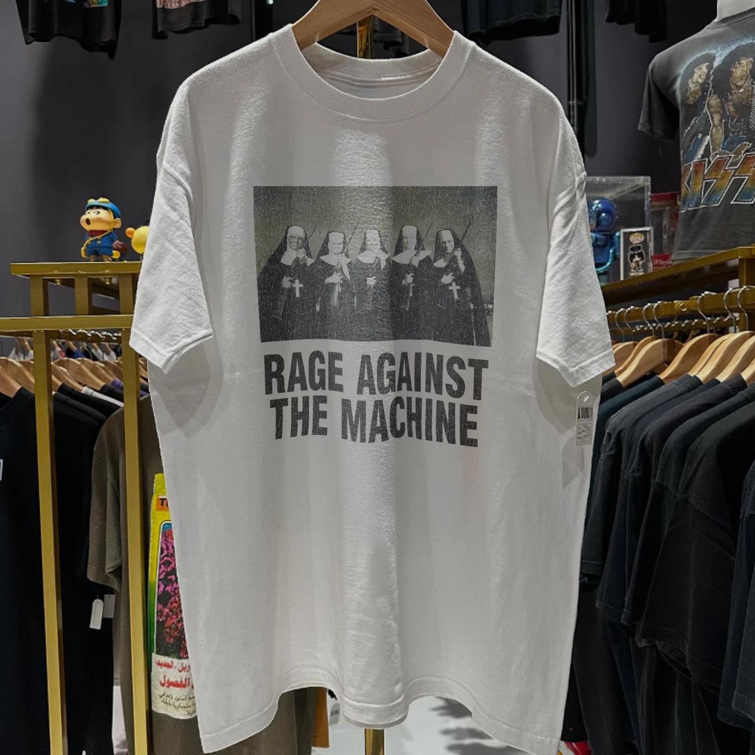 90s RATM Nuns And Guns Washed T-Shirt White M 3XL