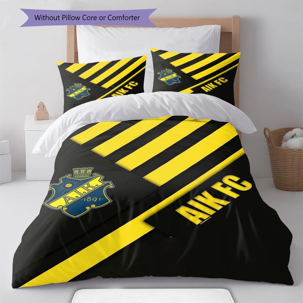 AIK Football Pattern Bedding Set Quilt Cover Pillowcase Home Decor Gift (1 * Duvet Cover + 2 * Pillowcase, Without Core)