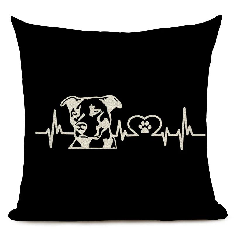 Black and White Animal Cushion Cover Dachshund Dog Shapi Dog Wave Heart Print Sofa Decorative Pillow Case