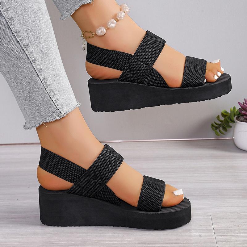 Fashion Lightweight Black Wedge Sandals for Women 2025 Summer Comfort Non Slip Beach Shoes Woman Elastic Knit Platform Sandalias Mujer