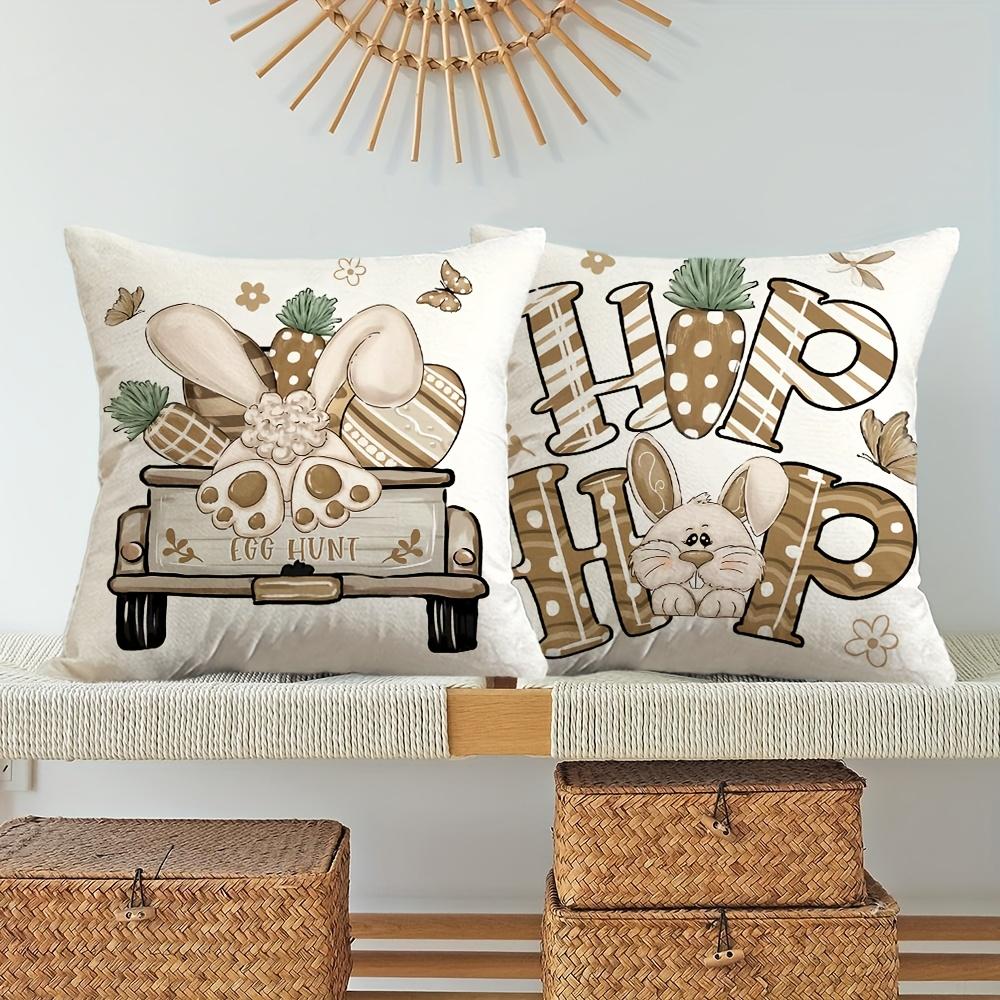 Easter Bunny Truck Egg Pillow Covers - Farmhouse Spring Summer Indoor Outdoor Home Decor