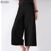 ZANZEA Women Casual Elastic Waist Loose Summer Capris Pants
