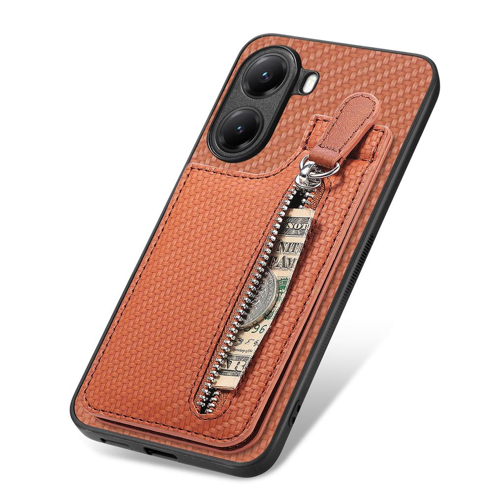 Für Xiaomi Poco X7 Pro 5G/Xiaomi Redmi Turbo 4 5G Hülle Leder Handy Rückseite mit Reißverschluss Kartenhalter Ständer